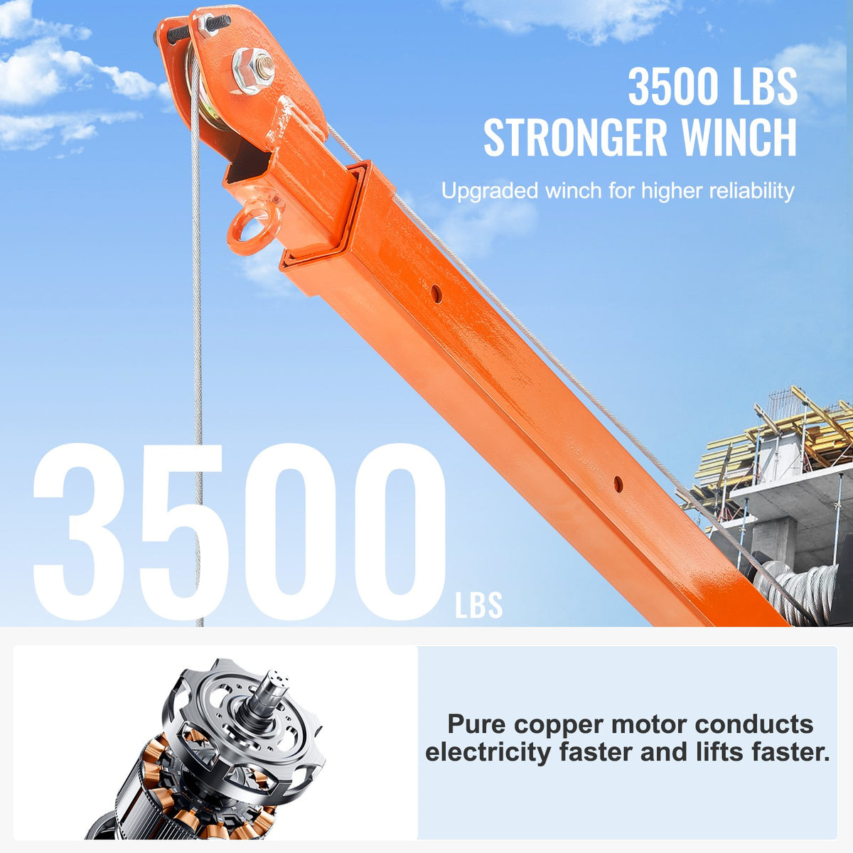 VEVOR Electric Pickup Truck Crane, 1100 lbs, Folding Truck-Mounted Bed Crane with Electric Winch 3500 lbs, Steel Pickup Truck Jib Crane Hoist 360° Swivel for Lifting Goods in Construction, Factory - DDJPCZDJDDJP4OMHJV9 - view 4