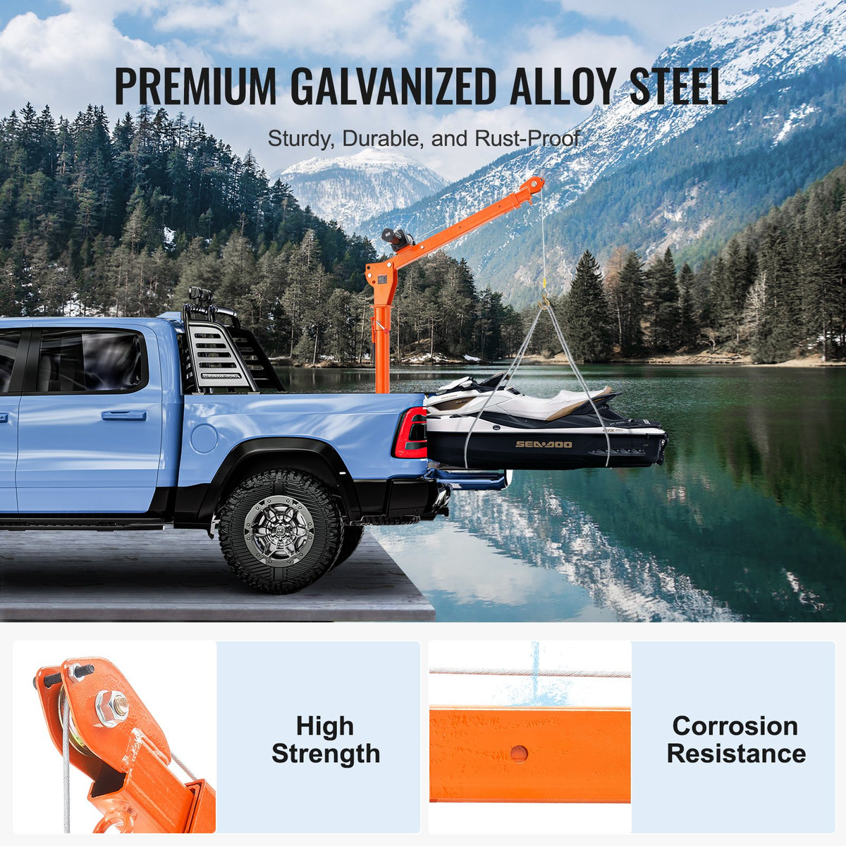 VEVOR Electric Pickup Truck Crane, 1100 lbs, Folding Truck-Mounted Bed Crane with Electric Winch 3500 lbs, Steel Pickup Truck Jib Crane Hoist 360° Swivel for Lifting Goods in Construction, Factory - DDJPCZDJDDJP4OMHJV9 - view 5