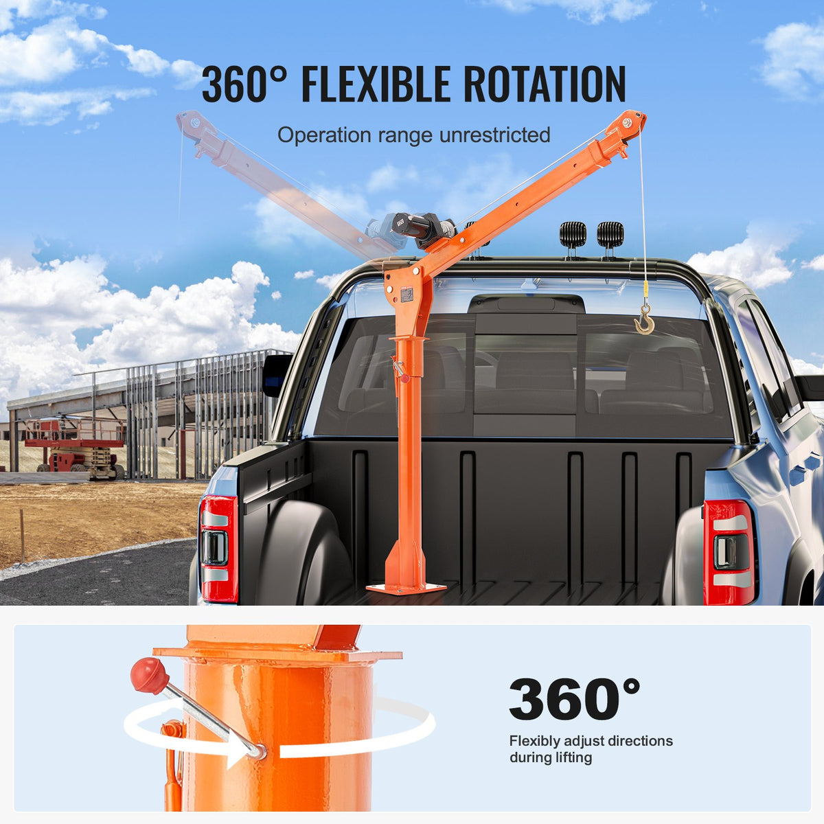 VEVOR Electric Pickup Truck Crane, 1100 lbs, Folding Truck-Mounted Bed Crane with Electric Winch 3500 lbs, Steel Pickup Truck Jib Crane Hoist 360° Swivel for Lifting Goods in Construction, Factory - DDJPCZDJDDJP4OMHJV9 - view 6