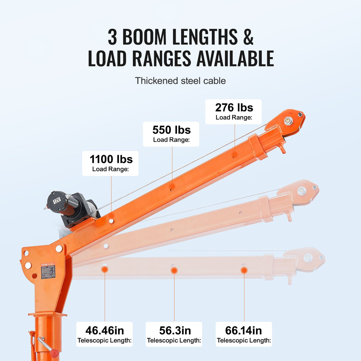 VEVOR Electric Pickup Truck Crane, 1100 lbs, Folding Truck-Mounted Bed Crane with Electric Winch 3500 lbs, Steel Pickup Truck Jib Crane Hoist 360° Swivel for Lifting Goods in Construction, Factory - DDJPCZDJDDJP4OMHJV9 - view 7