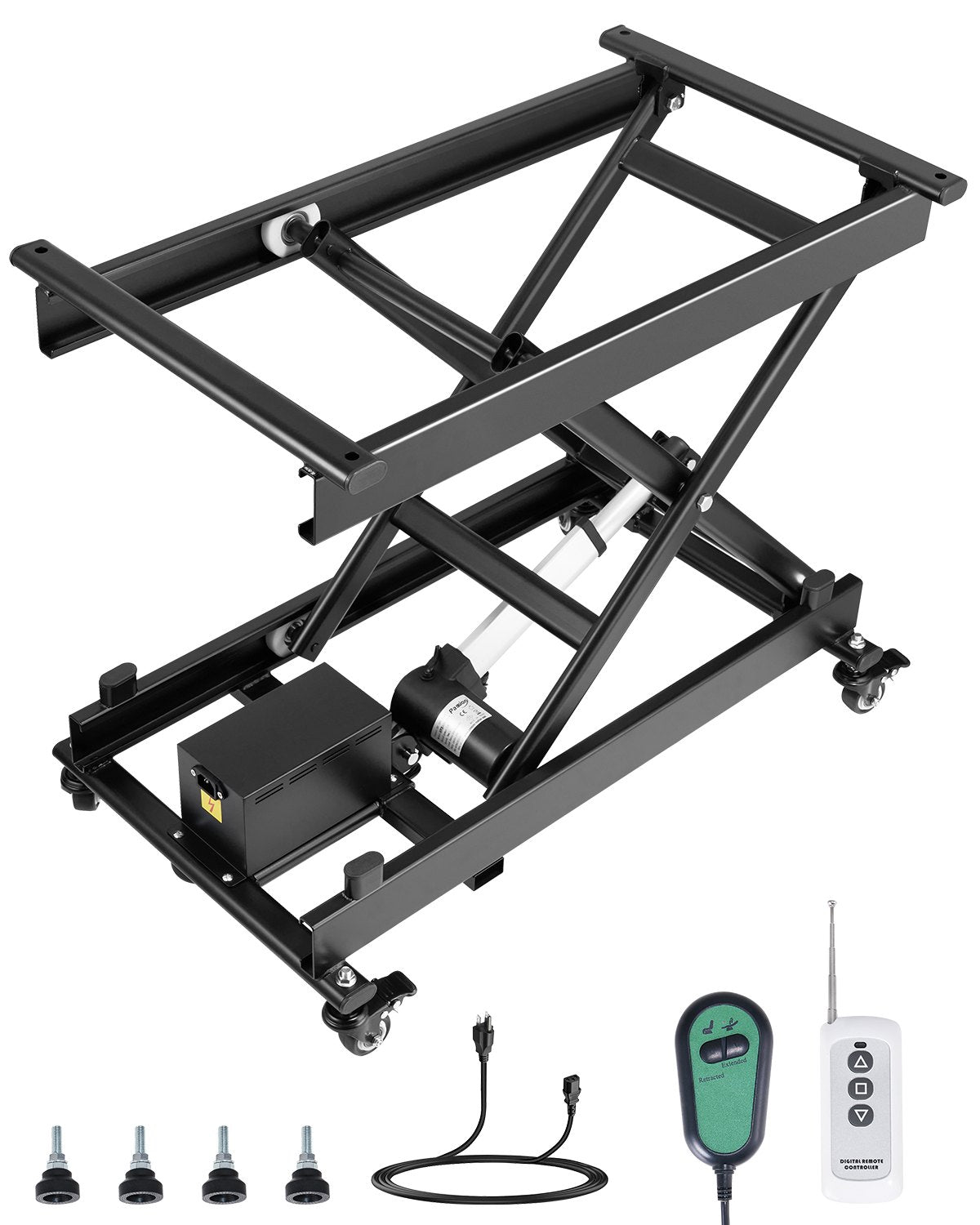 VEVOR Electric Lift Table, 330 lbs Capacity Single Scissor Lift Table, 8 - 28 in Height Adjustable Lifting Platform, Coffee Table lift with 4 Wheels, for Material Handling and Transportation, Black - DDJSSJPT350LBSAZ9V1 - view 1