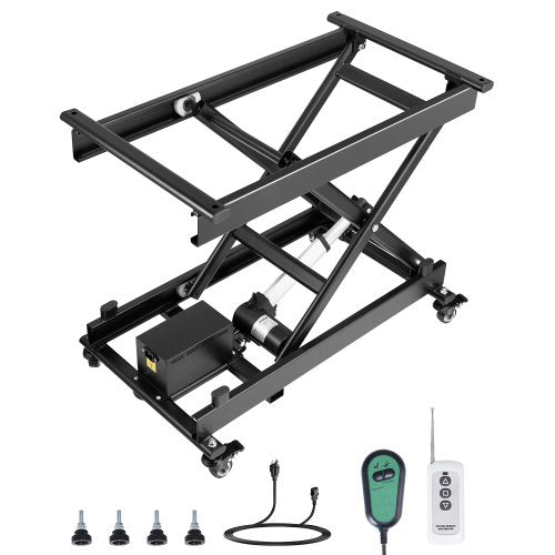 VEVOR Electric Lift Table, 330 lbs Capacity Single Scissor Lift Table, 8 - 28 in Height Adjustable Lifting Platform, Coffee Table lift with 4 Wheels, for Material Handling and Transportation, Black - DDJSSJPT350LBSAZ9V1 - view 2