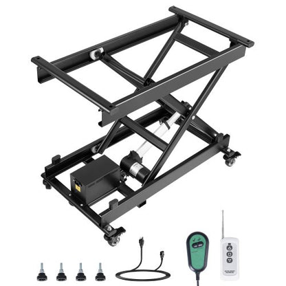 VEVOR Electric Lift Table, 330 lbs Capacity Single Scissor Lift Table, 8 - 28 in Height Adjustable Lifting Platform, Coffee Table lift with 4 Wheels, for Material Handling and Transportation, Black - DDJSSJPT350LBSAZ9V1 - view 2