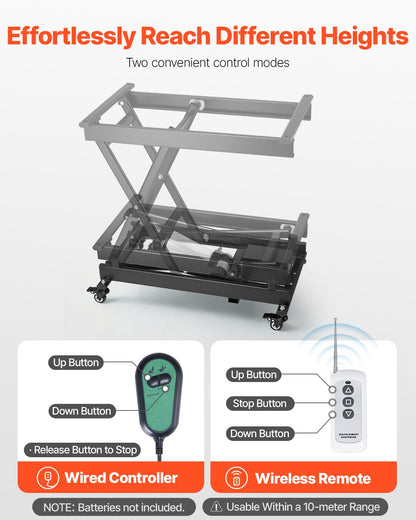 VEVOR Electric Lift Table, 330 lbs Capacity Single Scissor Lift Table, 8 - 28 in Height Adjustable Lifting Platform, Coffee Table lift with 4 Wheels, for Material Handling and Transportation, Black - DDJSSJPT350LBSAZ9V1 - view 5
