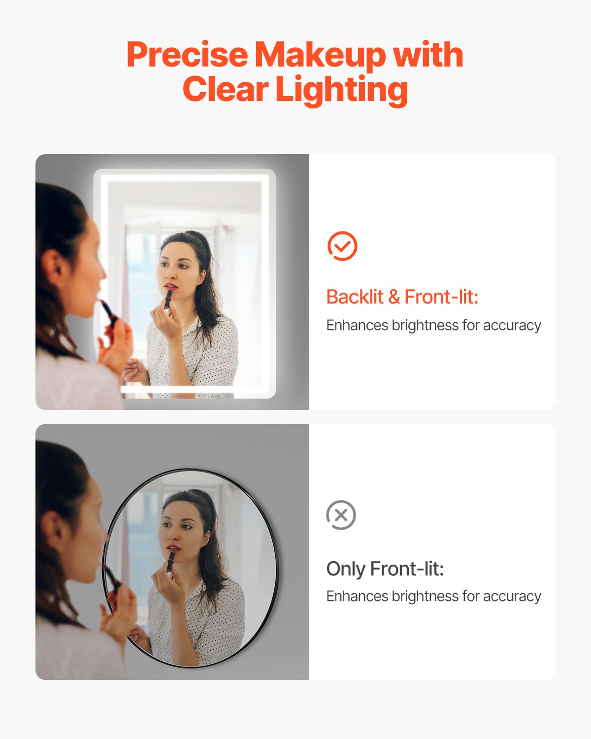 VEVOR LED Bathroom Mirror, 28" x 36" LED Bathroom Vanity Mirror with Frontlit and Backlit, Anti-Fog Memory Mirror with Lights, Stepless 3 Colors Temperature Dimmable Bathroom Mirror, Wall Mounted - DDJXJ2836INCX9WBYV1 - view 4