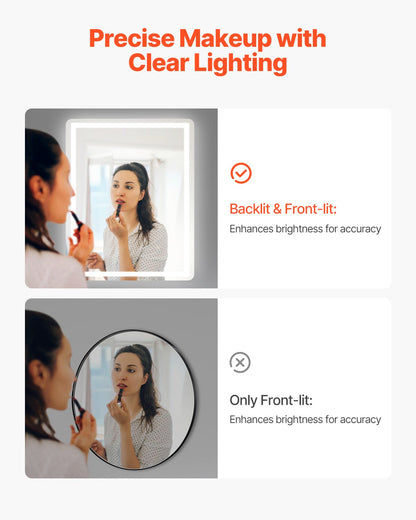 VEVOR LED Bathroom Mirror, 28" x 36" LED Bathroom Vanity Mirror with Frontlit and Backlit, Anti-Fog Memory Mirror with Lights, Stepless 3 Colors Temperature Dimmable Bathroom Mirror, Wall Mounted - DDJXJ2836INCX9WBYV1 - view 4