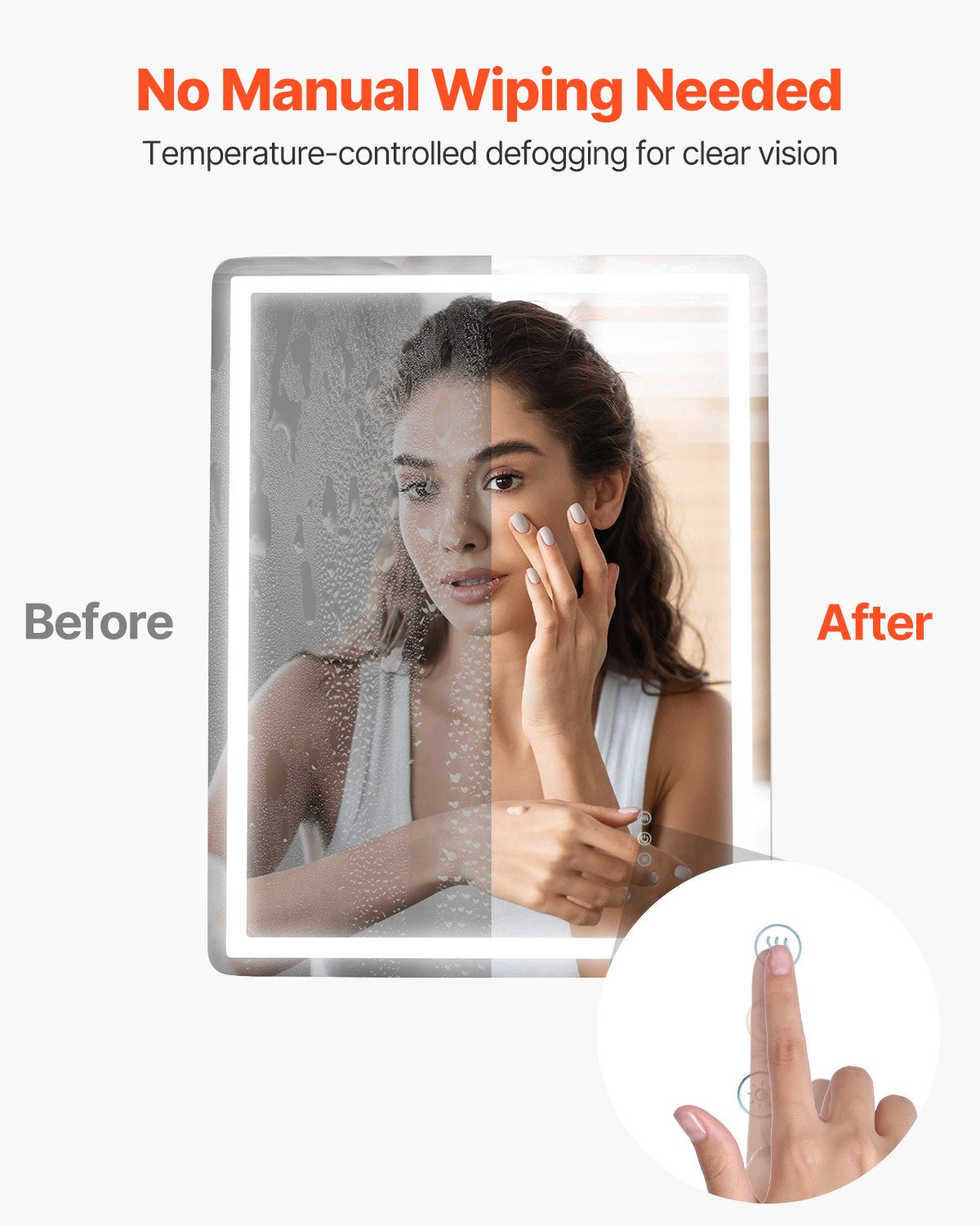 VEVOR LED Bathroom Mirror, 28" x 36" LED Bathroom Vanity Mirror with Frontlit and Backlit, Anti-Fog Memory Mirror with Lights, Stepless 3 Colors Temperature Dimmable Bathroom Mirror, Wall Mounted - DDJXJ2836INCX9WBYV1 - view 5