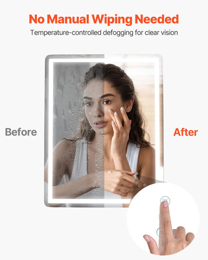 VEVOR LED Bathroom Mirror, 28" x 36" LED Bathroom Vanity Mirror with Frontlit and Backlit, Anti-Fog Memory Mirror with Lights, Stepless 3 Colors Temperature Dimmable Bathroom Mirror, Wall Mounted - DDJXJ2836INCX9WBYV1 - view 5