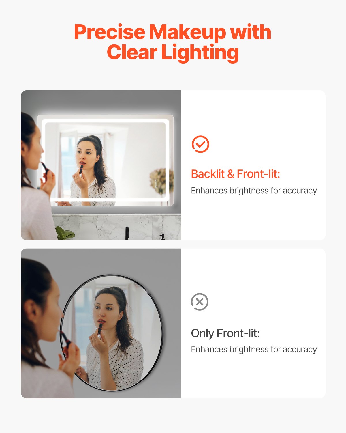 VEVOR LED Bathroom Mirror, 32" x 48" LED Bathroom Vanity Mirror with Frontlit and Backlit, Anti-Fog Memory Mirror with Lights, Stepless 3 Colors Temperature Dimmable Bathroom Mirror, Wall Mounted - DDJXJ3248INC968O2V1 - view 4