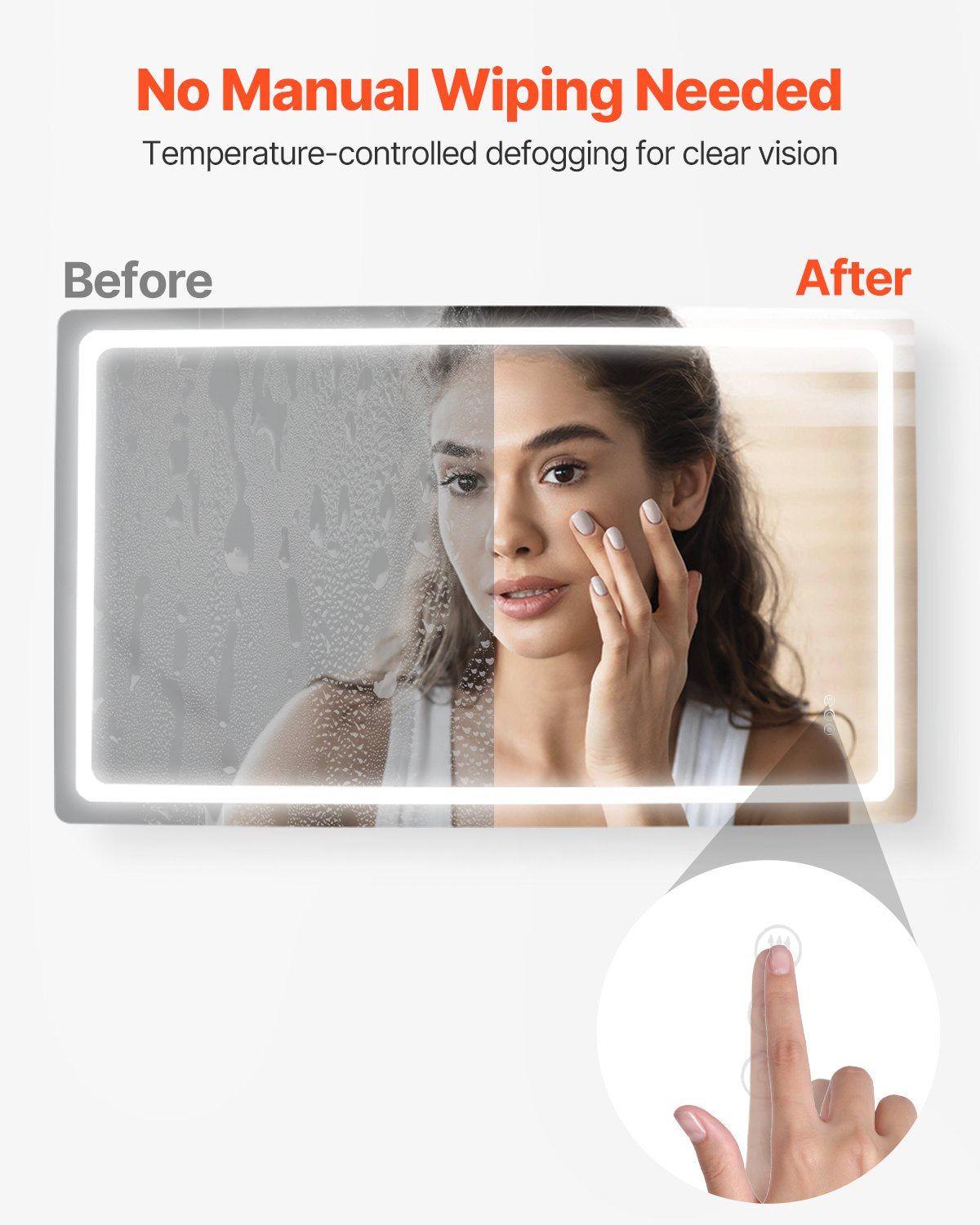 VEVOR LED Bathroom Mirror, 36" x 60" LED Bathroom Vanity Mirror with Frontlit and Backlit, Anti-Fog Memory Mirror with Lights, Stepless 3 Colors Temperature Dimmable Bathroom Mirror, Wall Mounted - DDJXJ3660INCDNZZKV1 - view 5