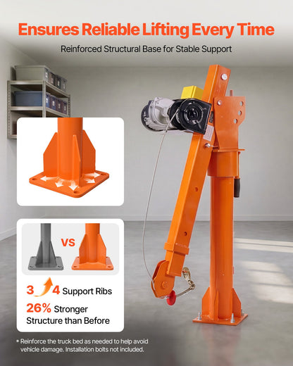 VEVOR Electric Truck Crane, 2200 lbs Pickup Truck Crane with 2200 LBS Electric Hoist, 360° Rotating Telescopic Boom, Premium Galvanized Steel, Foldable Pickup Bed Jib Hoist for Machine Lumber Lifting - DDKCZDJDDHLC2KMS3001V1 - view 5
