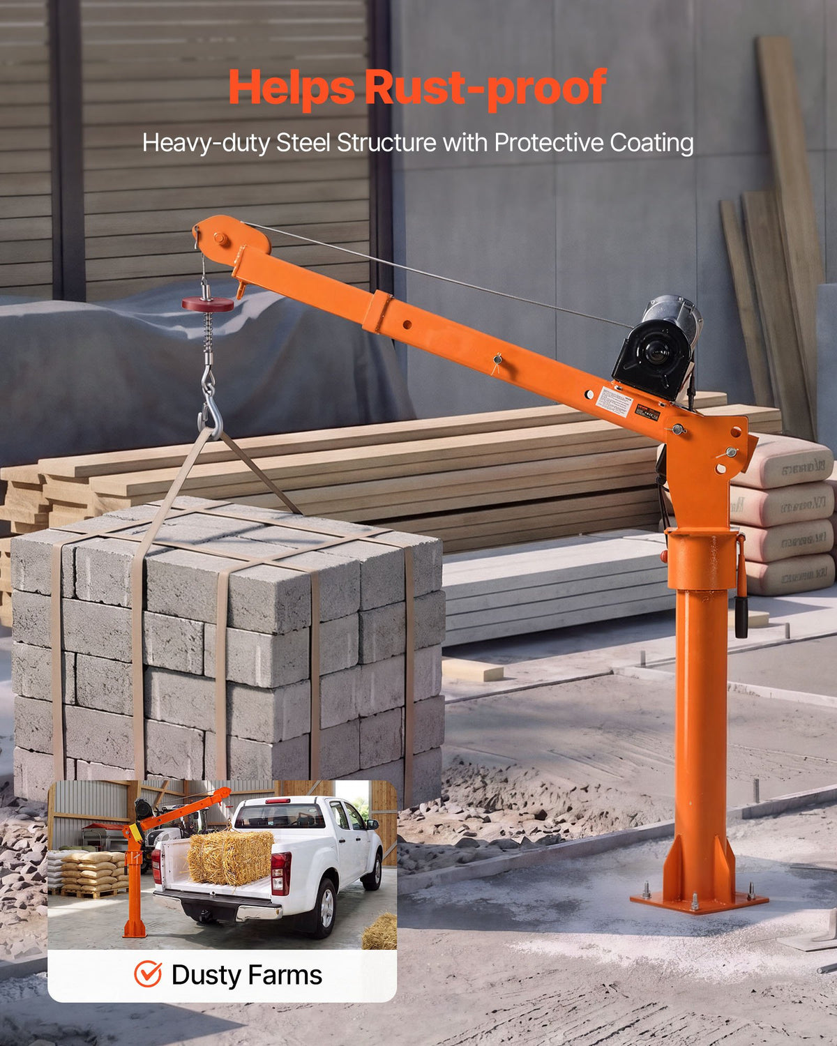 VEVOR Electric Truck Crane, 2200 lbs Pickup Truck Crane with 2200 LBS Electric Hoist, 360° Rotating Telescopic Boom, Premium Galvanized Steel, Foldable Pickup Bed Jib Hoist for Machine Lumber Lifting - DDKCZDJDDHLC2KMS3001V1 - view 8