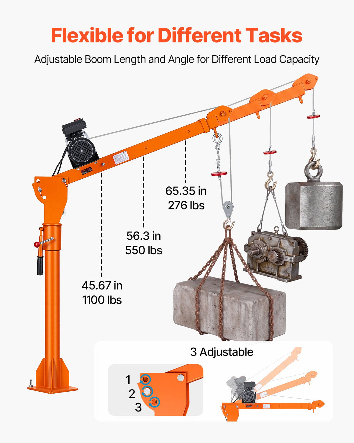 VEVOR Electric Truck Crane, 1100 lbs Pickup Truck Crane with PA800 Electric Hoist, 360° Rotating Telescopic Boom, Premium Galvanized Steel,Foldable Pickup Bed Jib Hoist for Machine Lumber Lifting - DDKCZDJDDHLCGBNL4001V1 - view 6