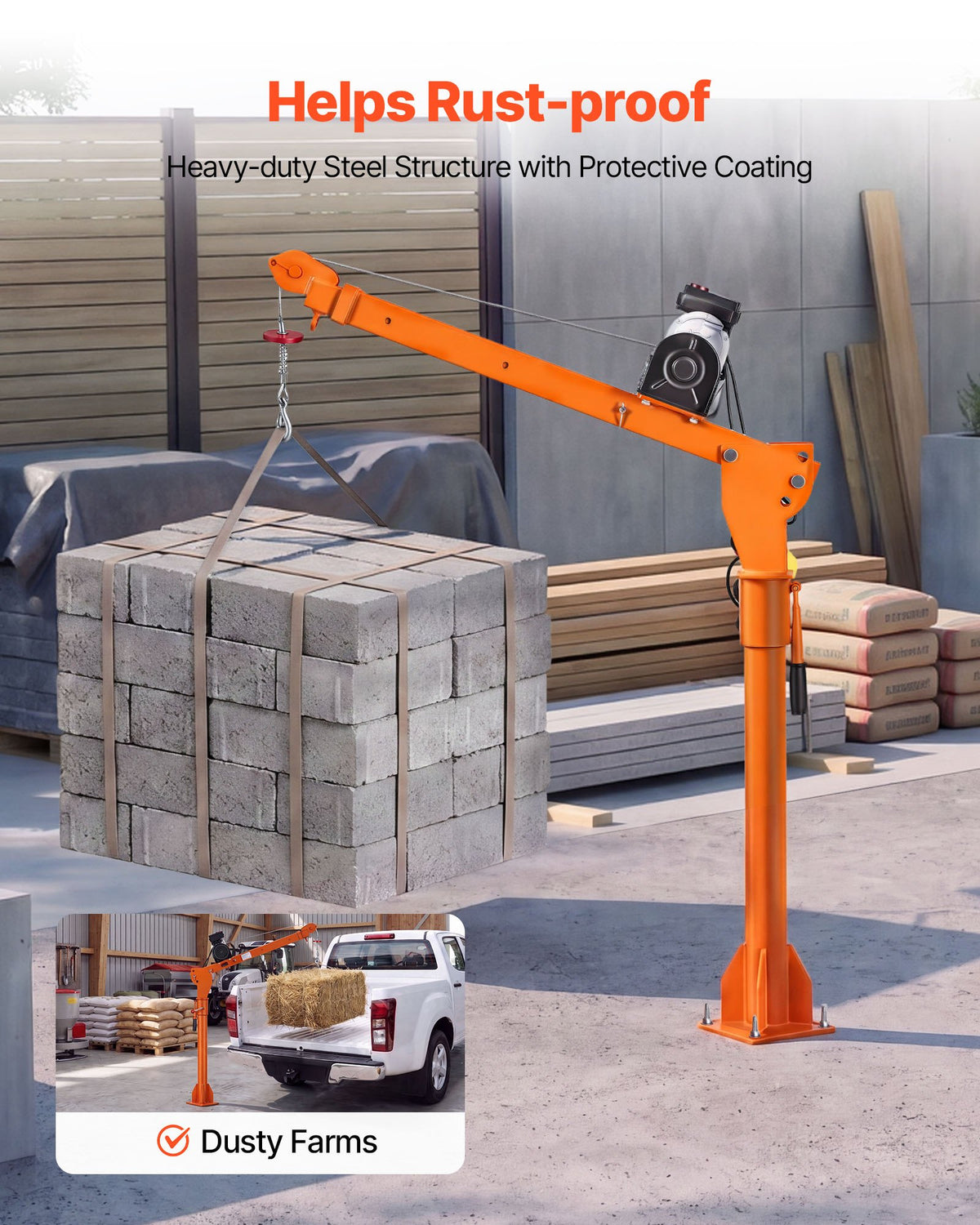 VEVOR Electric Truck Crane, 1100 lbs Pickup Truck Crane with PA800 Electric Hoist, 360° Rotating Telescopic Boom, Premium Galvanized Steel,Foldable Pickup Bed Jib Hoist for Machine Lumber Lifting - DDKCZDJDDHLCGBNL4001V1 - view 8