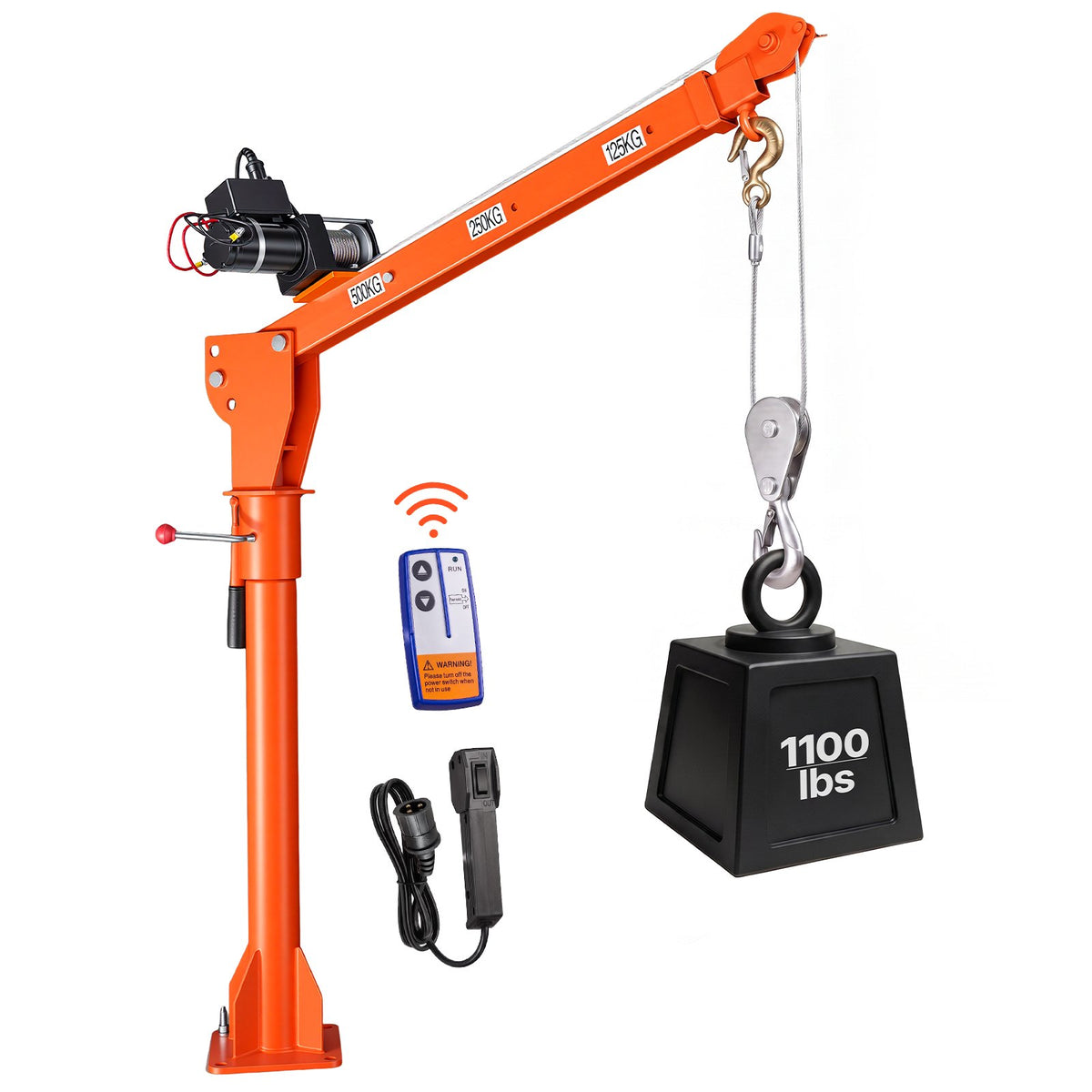 VEVOR Electric Truck Crane, 1100 lbs Pickup Truck Crane with 12V 3000 lbs Electric Winch, 360° Rotating Telescopic Boom, Premium Galvanized Steel, Foldable Pickup Bed Jib for Machine Lumber Lifting - DDKCZDJDDJPC1R248001V9 - view 1