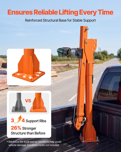VEVOR Electric Truck Crane, 1100 lbs Pickup Truck Crane with 12V 3000 lbs Electric Winch, 360° Rotating Telescopic Boom, Premium Galvanized Steel, Foldable Pickup Bed Jib for Machine Lumber Lifting - DDKCZDJDDJPC1R248001V9 - view 5