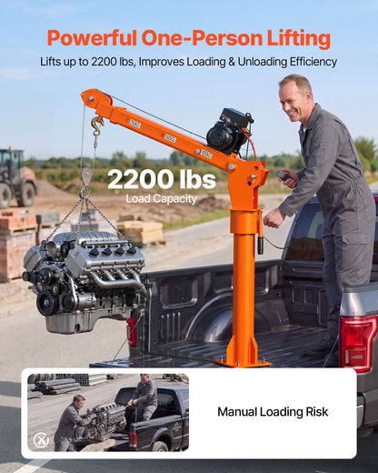 VEVOR Electric Truck Crane, 2200 lbs Pickup Truck Crane with 12V 6000 lbs Electric Winch, 360° Rotating Telescopic Boom, Premium Galvanized Steel, Foldable Pickup Bed Jib for Machine Lumber Lifting - DDKCZDJDDJPCV711N001V9 - view 3
