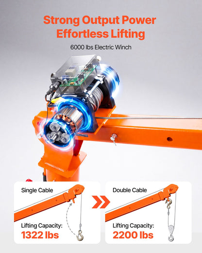 VEVOR Electric Truck Crane, 2200 lbs Pickup Truck Crane with 12V 6000 lbs Electric Winch, 360° Rotating Telescopic Boom, Premium Galvanized Steel, Foldable Pickup Bed Jib for Machine Lumber Lifting - DDKCZDJDDJPCV711N001V9 - view 4