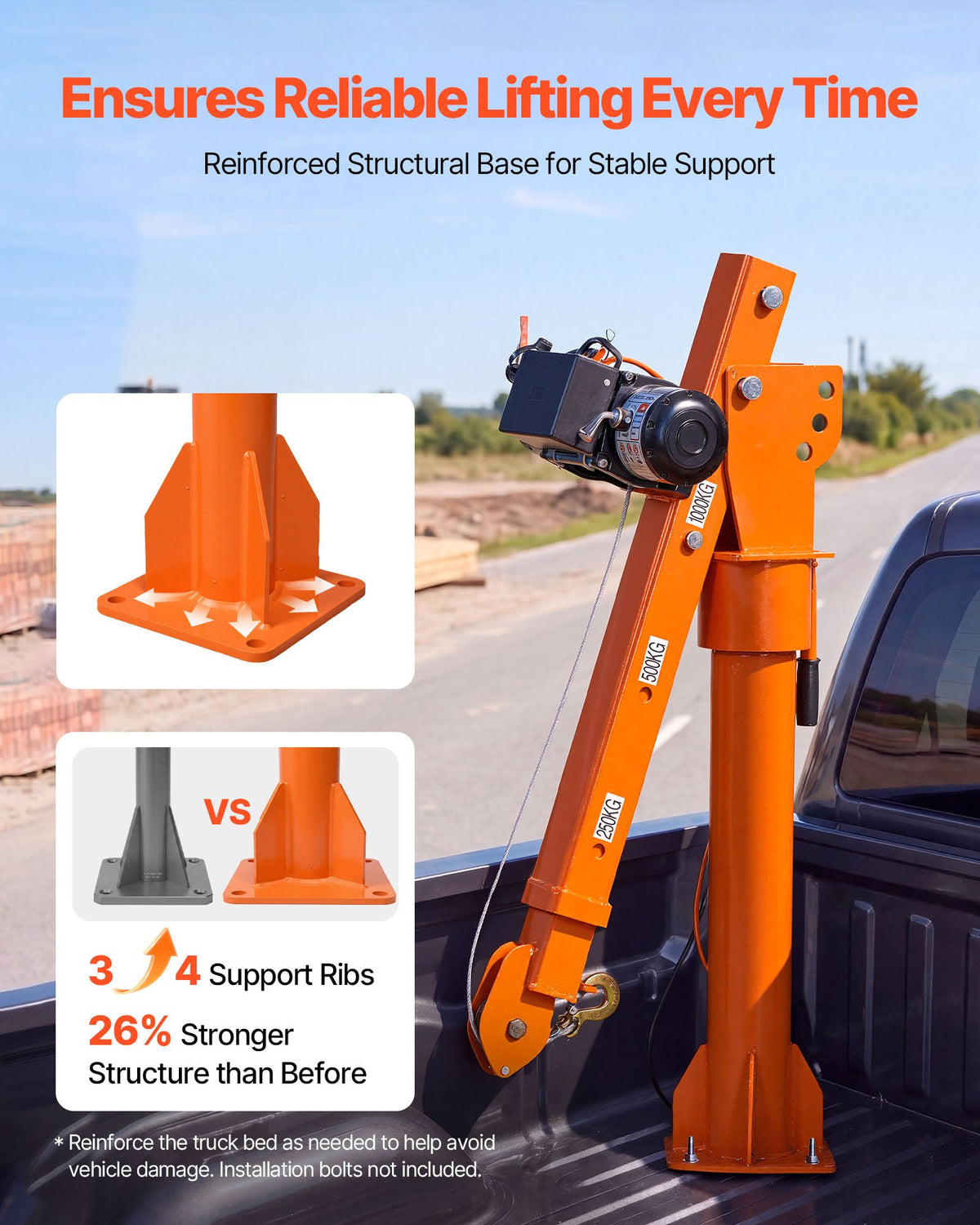 VEVOR Electric Truck Crane, 2200 lbs Pickup Truck Crane with 12V 6000 lbs Electric Winch, 360° Rotating Telescopic Boom, Premium Galvanized Steel, Foldable Pickup Bed Jib for Machine Lumber Lifting - DDKCZDJDDJPCV711N001V9 - view 5