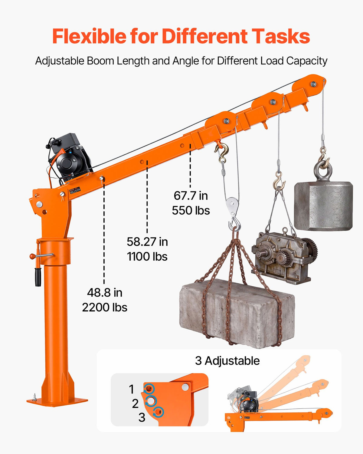 VEVOR Electric Truck Crane, 2200 lbs Pickup Truck Crane with 12V 6000 lbs Electric Winch, 360° Rotating Telescopic Boom, Premium Galvanized Steel, Foldable Pickup Bed Jib for Machine Lumber Lifting - DDKCZDJDDJPCV711N001V9 - view 6