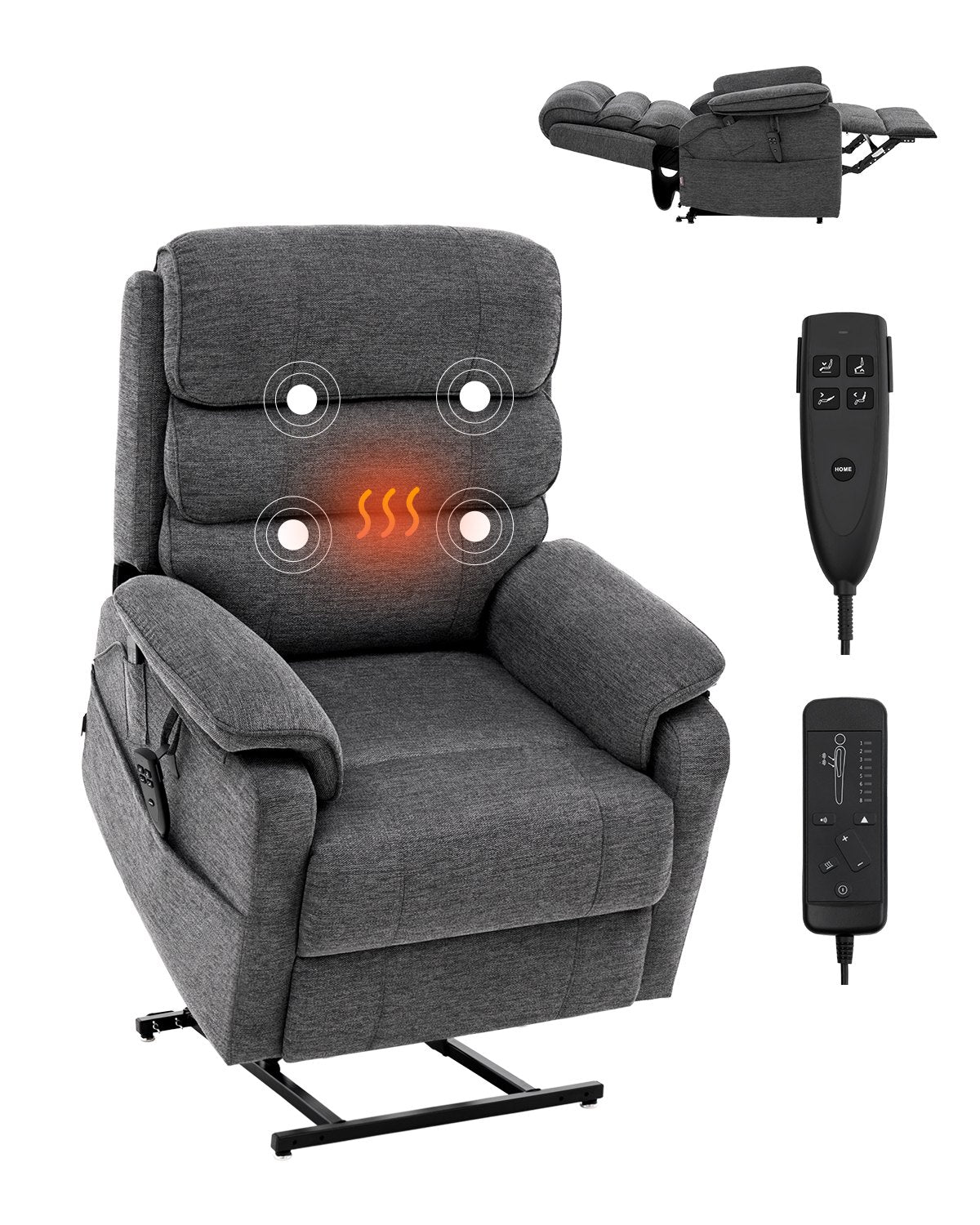 VEVOR Power Lift Recliner Chair, Lift Chair with Heat and Massage for Elderly, Dual Motor Recliner Chair with 2 Anti-Fall Ropes, Infinite Position Adjustment Electric Recliner (Medium, Dark Gray) - DDKDTYSDJZCCE9P4DV1 - view 1