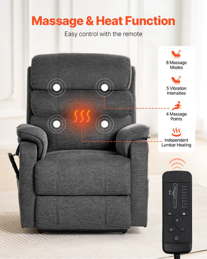 VEVOR Power Lift Recliner Chair, Lift Chair with Heat and Massage for Elderly, Dual Motor Recliner Chair with 2 Anti-Fall Ropes, Infinite Position Adjustment Electric Recliner (Medium, Dark Gray) - DDKDTYSDJZCCE9P4DV1 - view 3