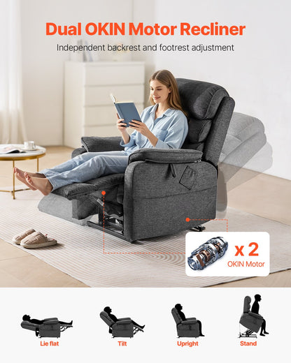VEVOR Power Lift Recliner Chair, Lift Chair with Heat and Massage for Elderly, Dual Motor Recliner Chair with 2 Anti-Fall Ropes, Infinite Position Adjustment Electric Recliner (Medium, Dark Gray) - DDKDTYSDJZCCE9P4DV1 - view 4