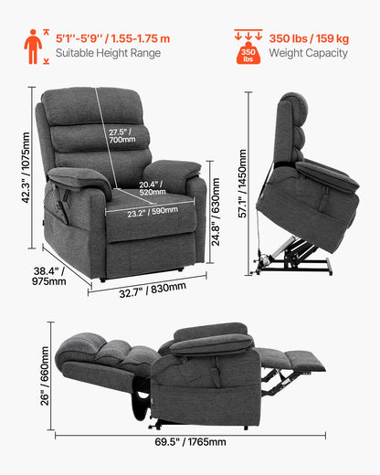 VEVOR Power Lift Recliner Chair, Lift Chair with Heat and Massage for Elderly, Dual Motor Recliner Chair with 2 Anti-Fall Ropes, Infinite Position Adjustment Electric Recliner (Medium, Dark Gray) - DDKDTYSDJZCCE9P4DV1 - view 8