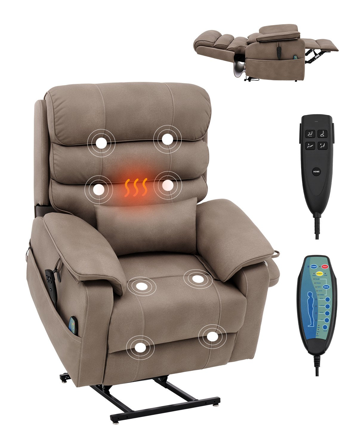 VEVOR Power Lift Recliner Chair, Lift Chair with Heat and Massage for Elderly, Dual Motor Recliner Chair with a  Cup holder, Infinite Position Adjustment Electric Recliner (Medium-Wide, Light Brown) - DDKDTYSDJZCCTH0JRV1 - view 1