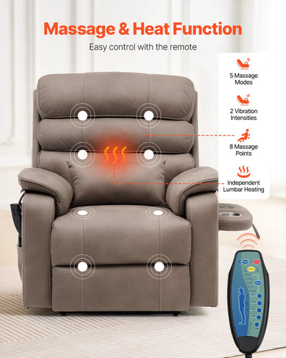 VEVOR Power Lift Recliner Chair, Lift Chair with Heat and Massage for Elderly, Dual Motor Recliner Chair with a  Cup holder, Infinite Position Adjustment Electric Recliner (Medium-Wide, Light Brown) - DDKDTYSDJZCCTH0JRV1 - view 3