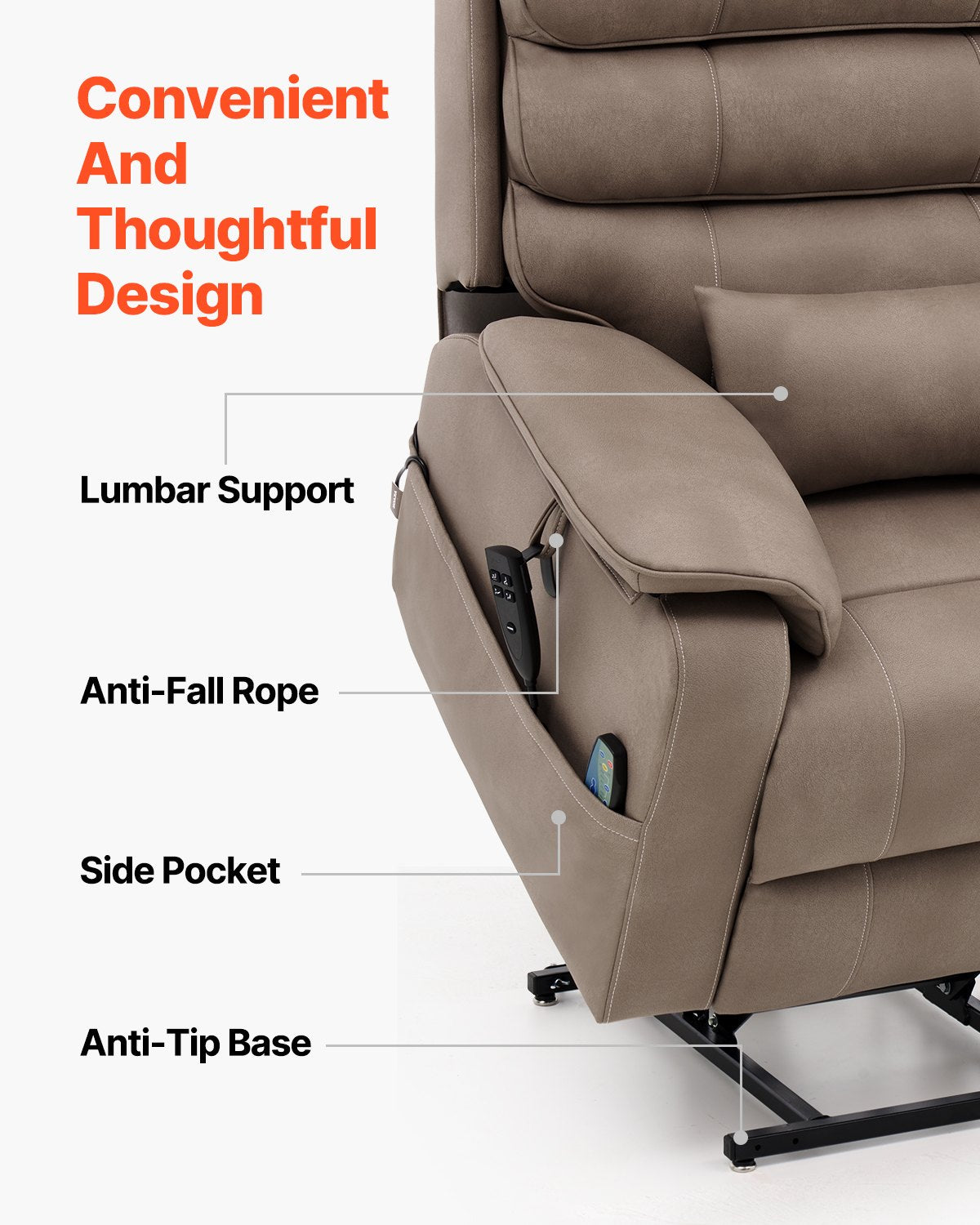 VEVOR Power Lift Recliner Chair, Lift Chair with Heat and Massage for Elderly, Dual Motor Recliner Chair with a  Cup holder, Infinite Position Adjustment Electric Recliner (Medium-Wide, Light Brown) - DDKDTYSDJZCCTH0JRV1 - view 7