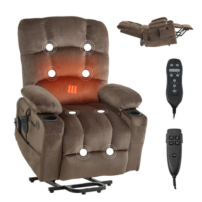 VEVOR Power Lift Recliner Chair, Dual Motor, Large Electric Lift Chair with Heat and Massage for Elderly, Infinite Position Adjustment, Velvet Fabric, with Side and Front Pockets, Cup Holders, Brown - DDKDTYSHSBLDUW56K001V1 - view 1