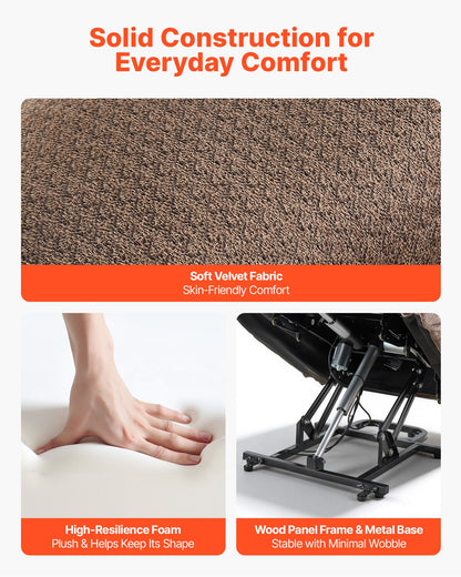 VEVOR Power Lift Recliner Chair, Dual Motor, Large Electric Lift Chair with Heat and Massage for Elderly, Infinite Position Adjustment, Velvet Fabric, with Side and Front Pockets, Cup Holders, Brown - DDKDTYSHSBLDUW56K001V1 - view 7