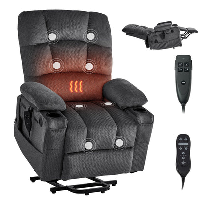 VEVOR Power Lift Recliner Chair, Dual Motor, Large Electric Lift Chair with Heat and Massage for Elderly, Infinite Position Adjustment, Velvet Fabric, with Storage Pockets, Cup Holders, Dark Gray - DDKDTYSHSRBDJNGSP001V1 - view 1