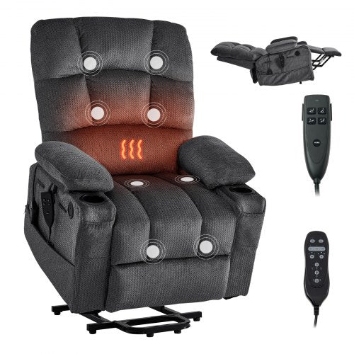 VEVOR Power Lift Recliner Chair, Dual Motor, Large Electric Lift Chair with Heat and Massage for Elderly, Infinite Position Adjustment, Velvet Fabric, with Storage Pockets, Cup Holders, Dark Gray - DDKDTYSHSRBDJNGSP001V1 - view 2