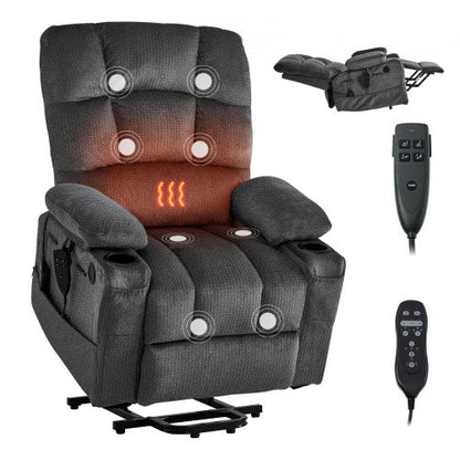 VEVOR Power Lift Recliner Chair, Dual Motor, Large Electric Lift Chair with Heat and Massage for Elderly, Infinite Position Adjustment, Velvet Fabric, with Storage Pockets, Cup Holders, Dark Gray - DDKDTYSHSRBDJNGSP001V1 - view 2