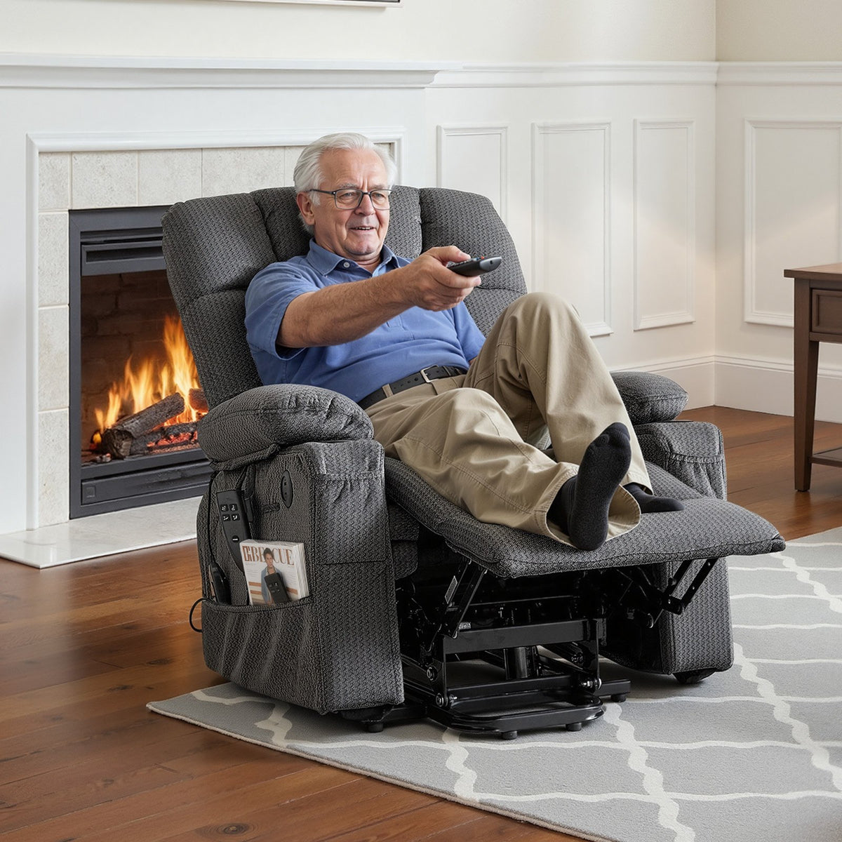 VEVOR Power Lift Recliner Chair, Dual Motor, Large Electric Lift Chair with Heat and Massage for Elderly, Infinite Position Adjustment, Velvet Fabric, with Storage Pockets, Cup Holders, Dark Gray - DDKDTYSHSRBDJNGSP001V1 - view 9