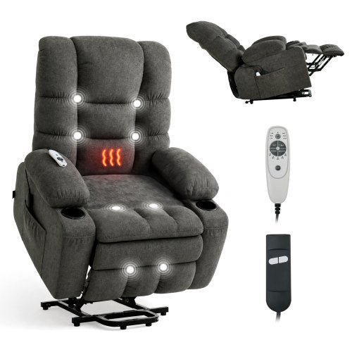 VEVOR Power Lift Recliner Chair, Large Electric Lift Chair with Heat and Massage for Elderly, Infinite Position Adjustment, Chenille Fabric, with Side Pockets, Cup Holders and USB Port, Dark Gray - DDKDTYZSBLDCW3F6T001V1 - view 2
