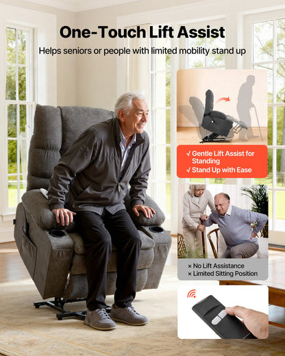 VEVOR Power Lift Recliner Chair, Large Electric Lift Chair with Heat and Massage for Elderly, Infinite Position Adjustment, Chenille Fabric, with Side Pockets, Cup Holders and USB Port, Dark Gray - DDKDTYZSBLDCW3F6T001V1 - view 6