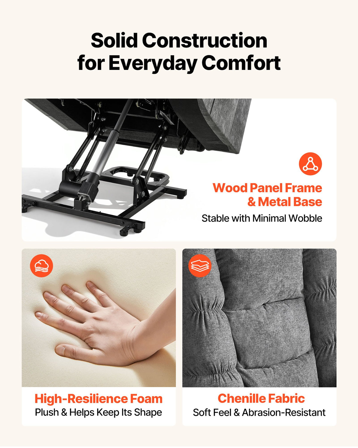 VEVOR Power Lift Recliner Chair, Large Electric Lift Chair with Heat and Massage for Elderly, Infinite Position Adjustment, Chenille Fabric, with Side Pockets, Cup Holders and USB Port, Dark Gray - DDKDTYZSBLDCW3F6T001V1 - view 7