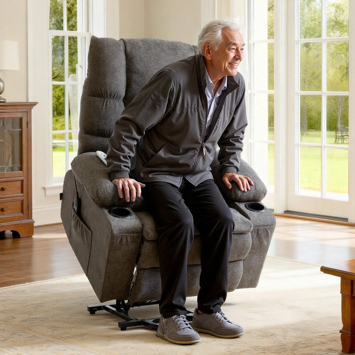 VEVOR Power Lift Recliner Chair, Large Electric Lift Chair with Heat and Massage for Elderly, Infinite Position Adjustment, Chenille Fabric, with Side Pockets, Cup Holders and USB Port, Dark Gray - DDKDTYZSBLDCW3F6T001V1 - view 9