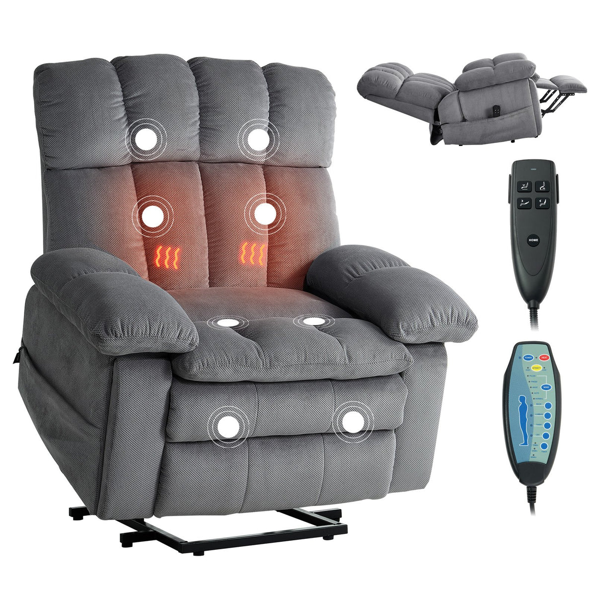 VEVOR Power Lift Recliner Chair, Dual Motor, Oversized Electric Lift Chair with Heat and Massage for Elderly, Infinite Position Adjustment, Chenille Fabric, with Side Pockets, Cup Holders, Light Gray - DDKDTYZSBLOVZTZOK001V1 - view 1