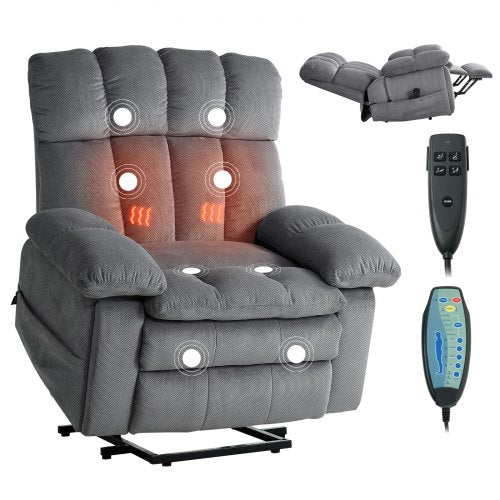 VEVOR Power Lift Recliner Chair, Dual Motor, Oversized Electric Lift Chair with Heat and Massage for Elderly, Infinite Position Adjustment, Chenille Fabric, with Side Pockets, Cup Holders, Light Gray - DDKDTYZSBLOVZTZOK001V1 - view 2