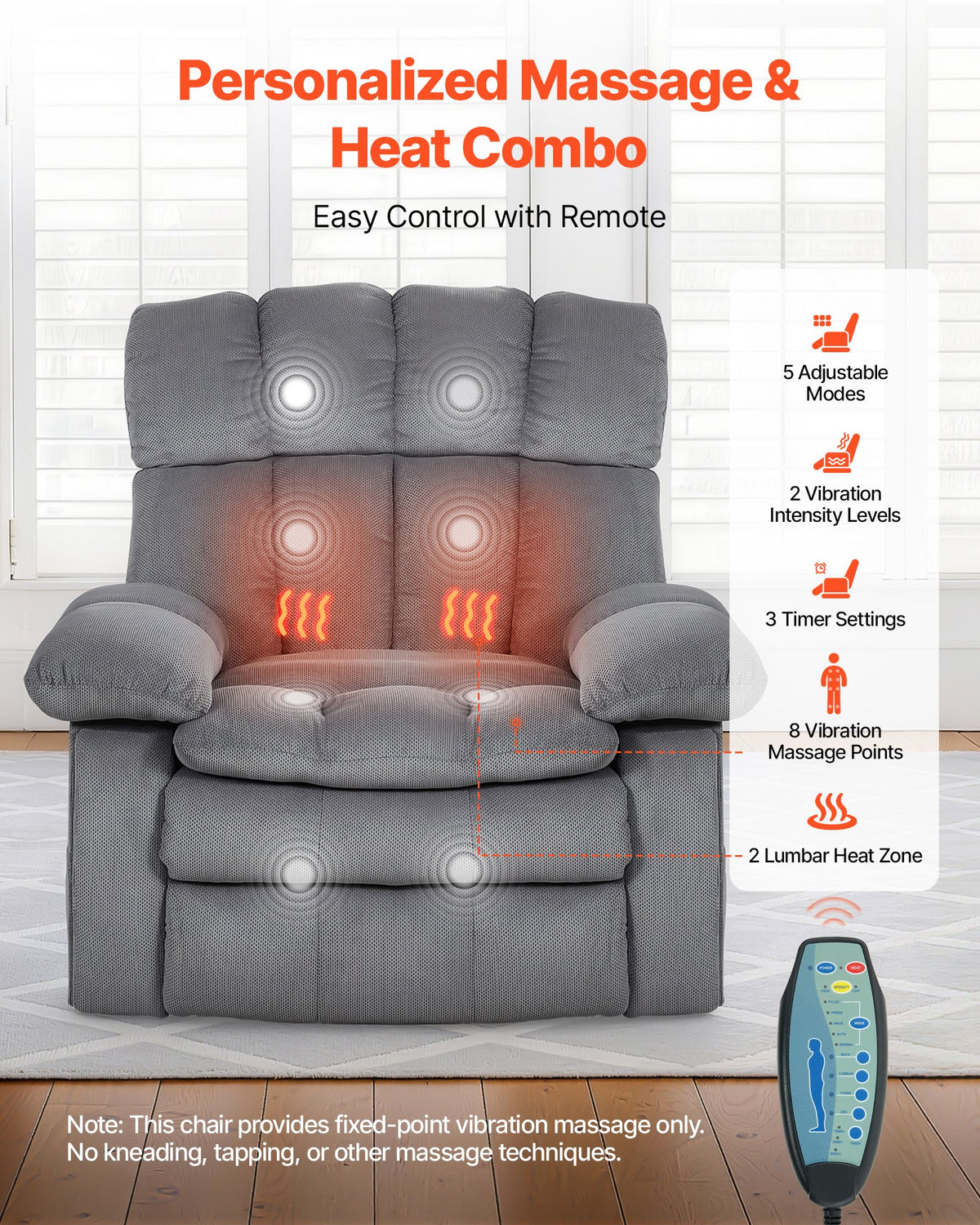 VEVOR Power Lift Recliner Chair, Dual Motor, Oversized Electric Lift Chair with Heat and Massage for Elderly, Infinite Position Adjustment, Chenille Fabric, with Side Pockets, Cup Holders, Light Gray - DDKDTYZSBLOVZTZOK001V1 - view 5