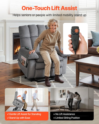 VEVOR Power Lift Recliner Chair, Dual Motor, Oversized Electric Lift Chair with Heat and Massage for Elderly, Infinite Position Adjustment, Chenille Fabric, with Side Pockets, Cup Holders, Light Gray - DDKDTYZSBLOVZTZOK001V1 - view 6