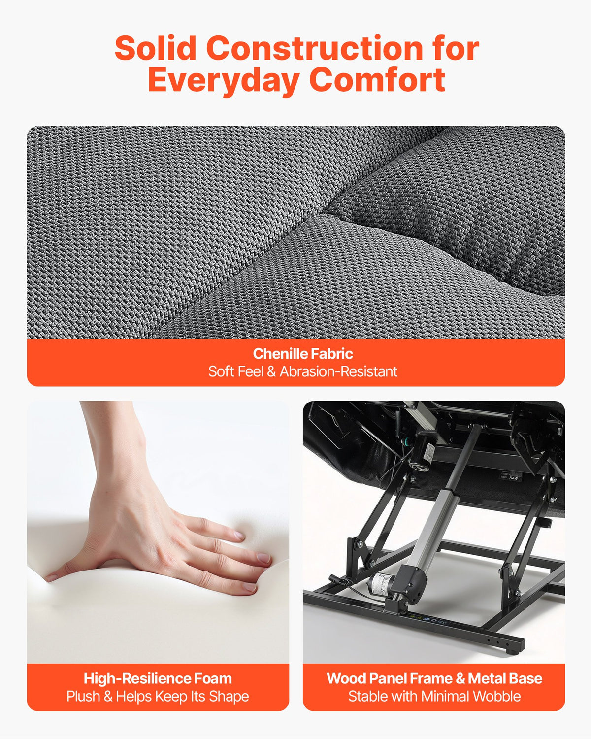 VEVOR Power Lift Recliner Chair, Dual Motor, Oversized Electric Lift Chair with Heat and Massage for Elderly, Infinite Position Adjustment, Chenille Fabric, with Side Pockets, Cup Holders, Light Gray - DDKDTYZSBLOVZTZOK001V1 - view 7