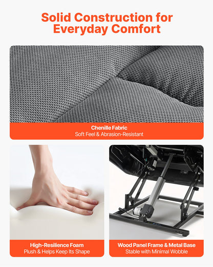 VEVOR Power Lift Recliner Chair, Dual Motor, Oversized Electric Lift Chair with Heat and Massage for Elderly, Infinite Position Adjustment, Chenille Fabric, with Side Pockets, Cup Holders, Light Gray - DDKDTYZSBLOVZTZOK001V1 - view 7
