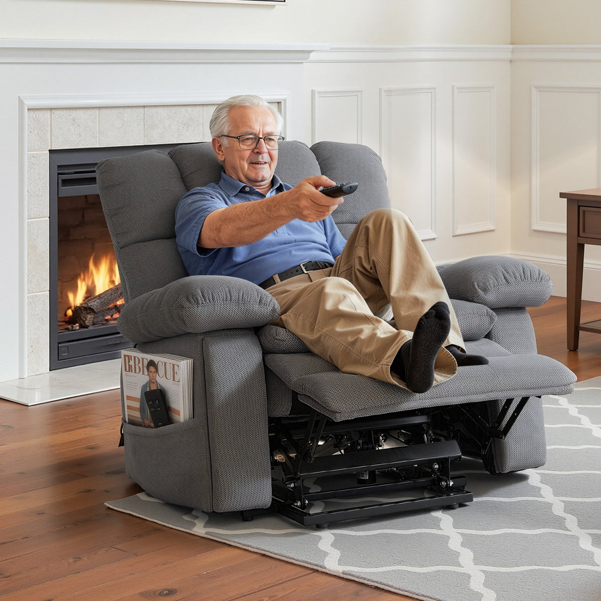 VEVOR Power Lift Recliner Chair, Dual Motor, Oversized Electric Lift Chair with Heat and Massage for Elderly, Infinite Position Adjustment, Chenille Fabric, with Side Pockets, Cup Holders, Light Gray - DDKDTYZSBLOVZTZOK001V1 - view 9