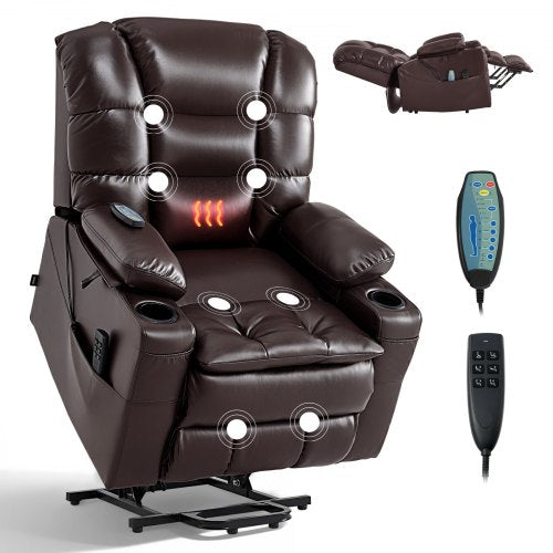 VEVOR Power Lift Recliner Chair, Triple-Motor, Large Electric Lift Chair with Heat and Massage for Elderly, Infinite Position Adjustment, Leather Surface, with Storage Pockets and Cup Holders, Brown - DDKDTYZSPGDCJB1ET001V1 - view 2
