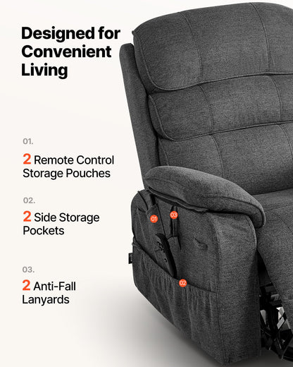 VEVOR Power Lift Recliner Chair, Dual Motor Medium Lift Chair with Heat and Massage for Elderly, Position Adjustable, Remote Control, with Side Pockets, Chenille Fabric, Dark Gray - DDKDTYZSPGZC2BFND001V1 - view 8
